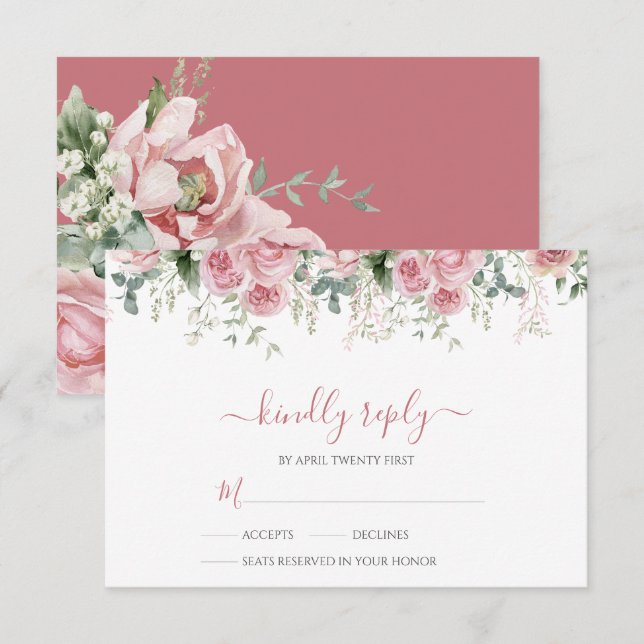 Elegant Eukalyptus Blätter Grüne Goldhochzeit RSVP Karte (Vorne/Hinten)