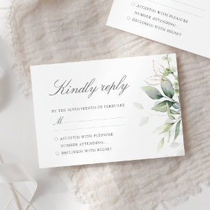 Elegant Eukalyptus Blätter Grüne Goldhochzeit RSVP Karte