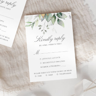 Elegant Eukalyptus Blätter Grüne Goldhochzeit RSVP Karte