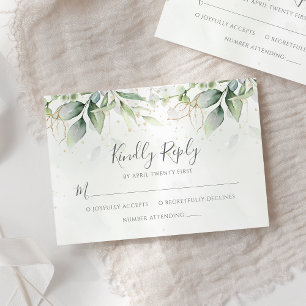Elegant Eukalyptus Blätter Grüne Goldhochzeit RSVP Karte