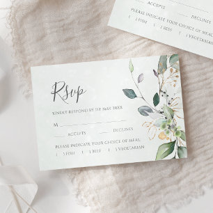 Elegant Eukalyptus Blätter Grüne Goldhochzeit RSVP Karte