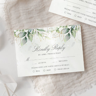 Elegant Eukalyptus Blätter Grüne Goldhochzeit RSVP Karte