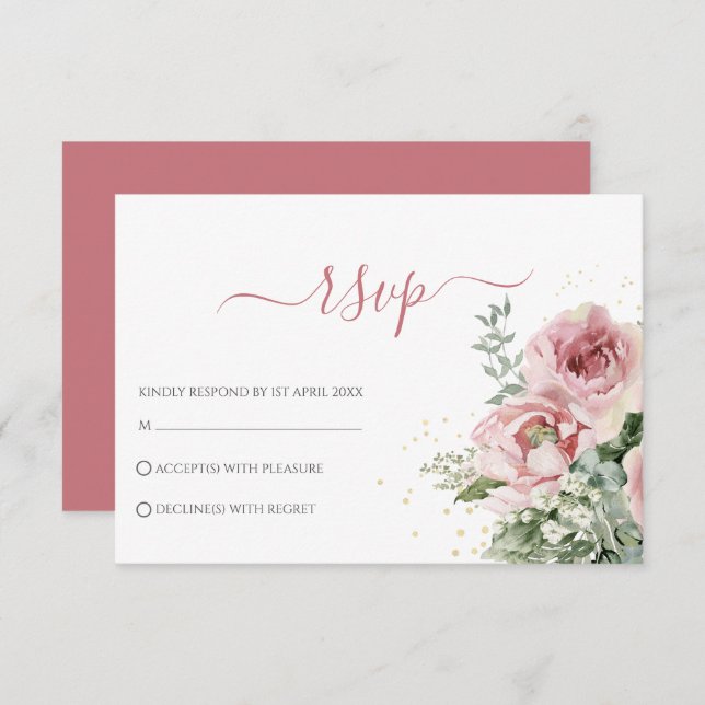 Elegant Eukalyptus Blätter Grüne Goldhochzeit RSVP Karte (Vorne/Hinten)