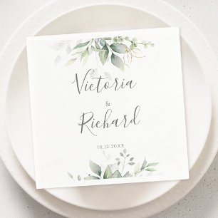 Elegant Eukalyptus Blätter Grüne Goldhochzeit Serviette