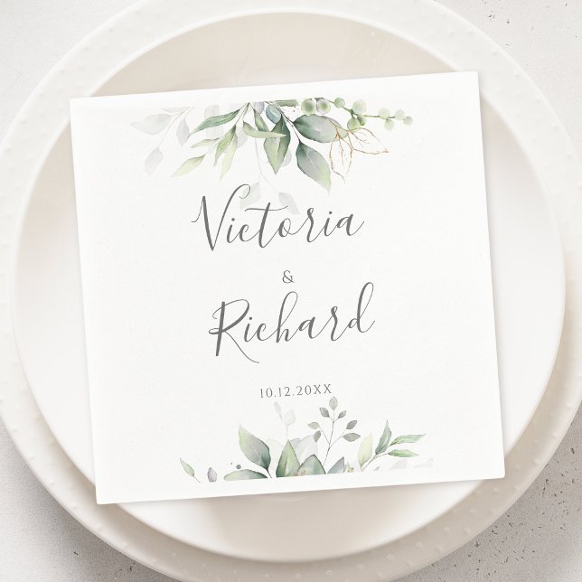 Elegant Eukalyptus Blätter Grüne Goldhochzeit Serviette (Von Creator hochgeladen)