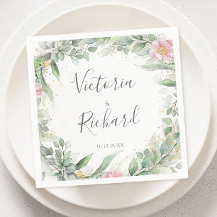 Elegant Eukalyptus Blätter Grüne Goldhochzeit Serviette