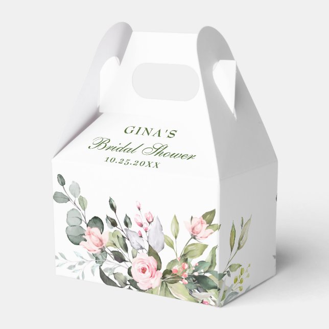 Elegant Eukalyptus Blush Rose Grüne Geschenkschachtel (Rückseite)