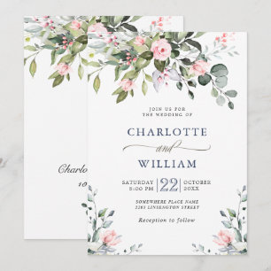 Elegant Eukalyptus Blush Rose Grüne Hochzeit Einladung