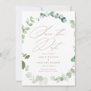 Elegant Eukalyptus Calligraphy Dusty Rose Wedding Save The Date