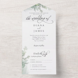 Elegant Eukalyptus Calligraphy Wedding All In One Einladung