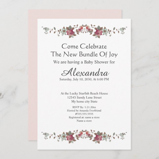 Elegant Eukalyptus Floral Blush Pink (Vorne/Hinten)