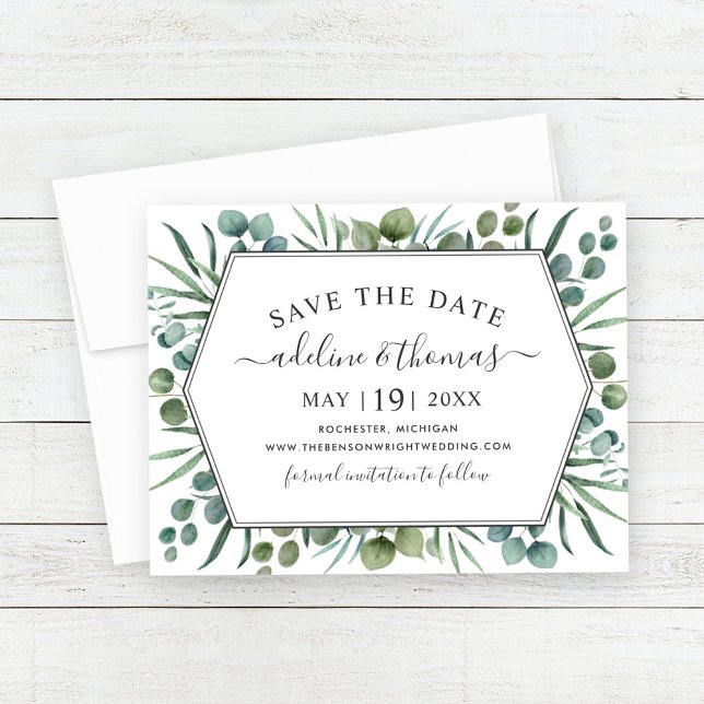 Elegant Eukalyptus Geometric Greenerity Wedding Save The Date (Von Creator hochgeladen)