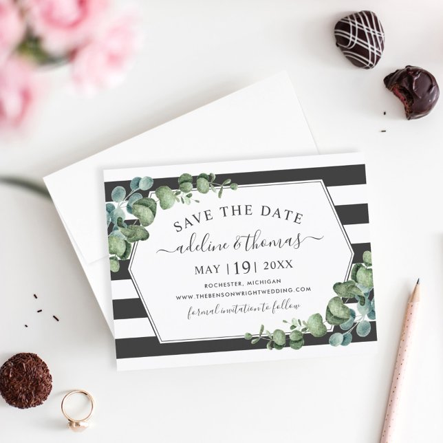 Elegant Eukalyptus Geometric Greenerity Wedding Save The Date (Von Creator hochgeladen)