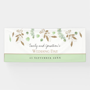 Elegant Eukalyptus Green Gold Names Datum Hochzeit Banner