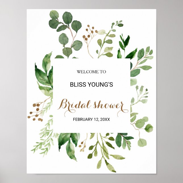 Elegant Eukalyptus Greenerity Brautparty Willkomme Poster (Vorne)
