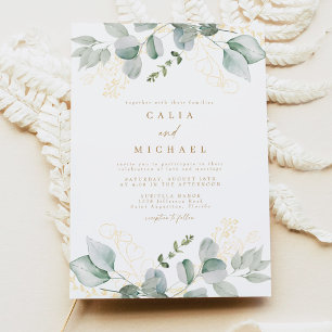 Elegant Eukalyptus Greenerity und Gold Wedding Einladung