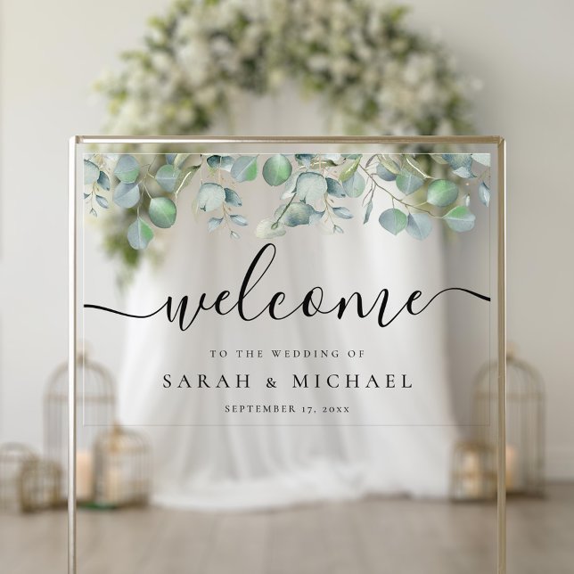 Elegant Eukalyptus Greenerity Wedding Welcome Acrylschild (Von Creator hochgeladen)