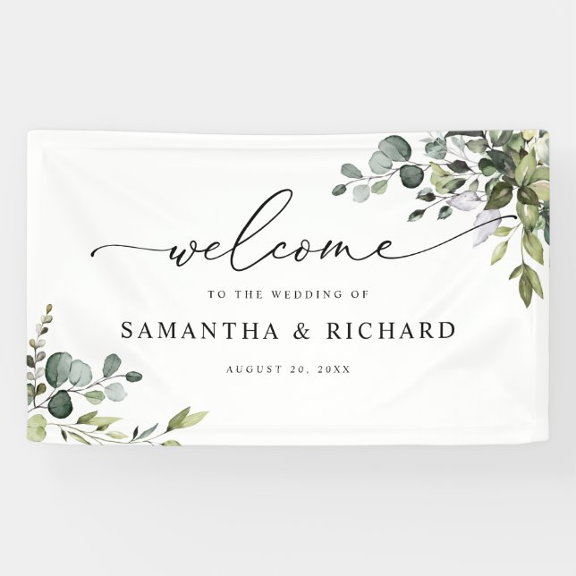 Elegant Eukalyptus Greenerity Wedding Welcome Banner (Horizontal)