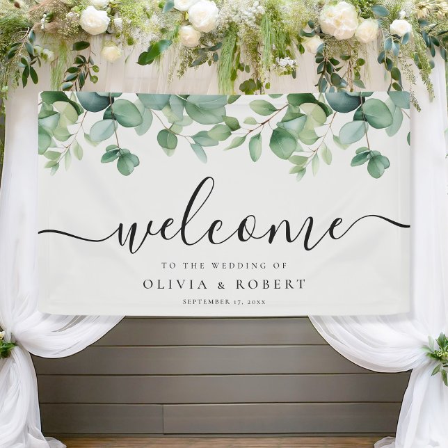 Elegant Eukalyptus Greenerity Wedding Welcome Banner (Von Creator hochgeladen)