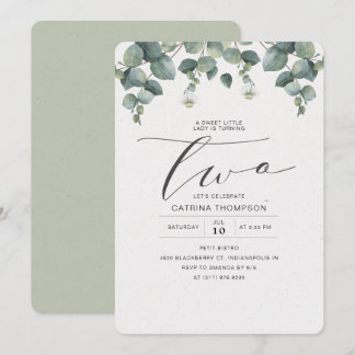 Elegant Eukalyptus Greenery 2. Geburtstag Party Einladung