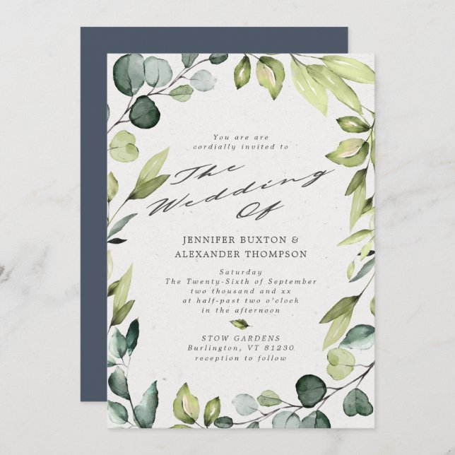 Elegant Eukalyptus Greenery Calligraphy Wedding Einladung (Vorne/Hinten)