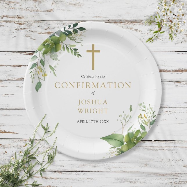 Elegant Eukalyptus Greenery Confirmation Pappteller (Elegant Eucalyptus Greenery Confirmation Paper Plates)