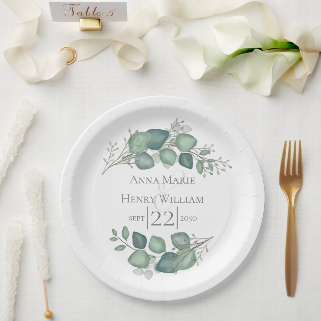 Elegant Eukalyptus Greenery Foliage Blätter Pappteller (Hochzeit)