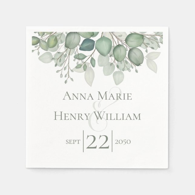 Elegant Eukalyptus Greenery Foliage Blätter Serviette (Vorderseite)