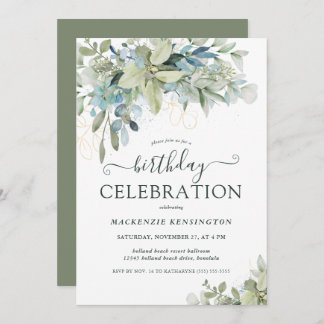 Elegant Eukalyptus Greenery Geburtstagsfeier Einladung