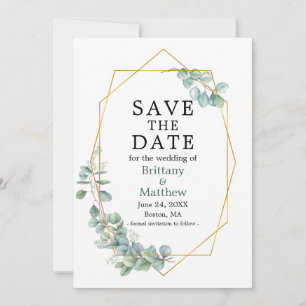 Elegant Eukalyptus Greenery Gold Geo Frame Save The Date