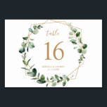 Elegant Eukalyptus Greenery Gold Tischnummern<br><div class="desc">Diese individuell gestaltbare Tischnummer-Karte wurde für die Abstimmung mit unserer Hochzeitskollektion Moody Greenery entworfen und weist einen goldenen geometrischen Rahmen mit Aquarellfarben-Eukalyptus-Ästen aus,  mit Gold und Grautext. Um erweiterte Änderungen vorzunehmen,  wählen Sie bitte unter Personalisieren dieser Vorlage die Option "Klicken Sie auf,  um weitere Anpassungen vorzunehmen".</div>