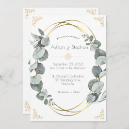 Elegant Eukalyptus Greenery Gold Wedding Einladung