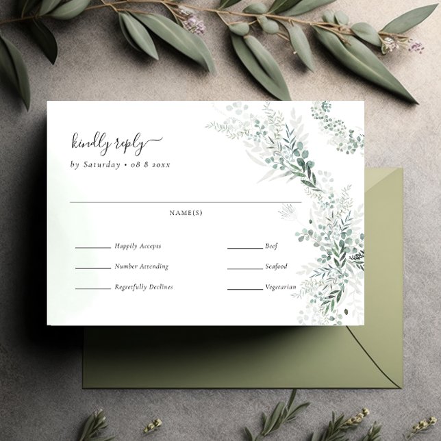Elegant Eukalyptus Greenery Hochzeit RSVP Karte (Von Creator hochgeladen)