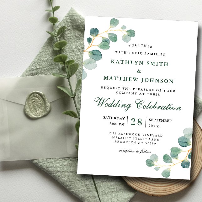 Elegant Eukalyptus Greenery Moderne Hochzeit Magneteinladung (Von Creator hochgeladen)