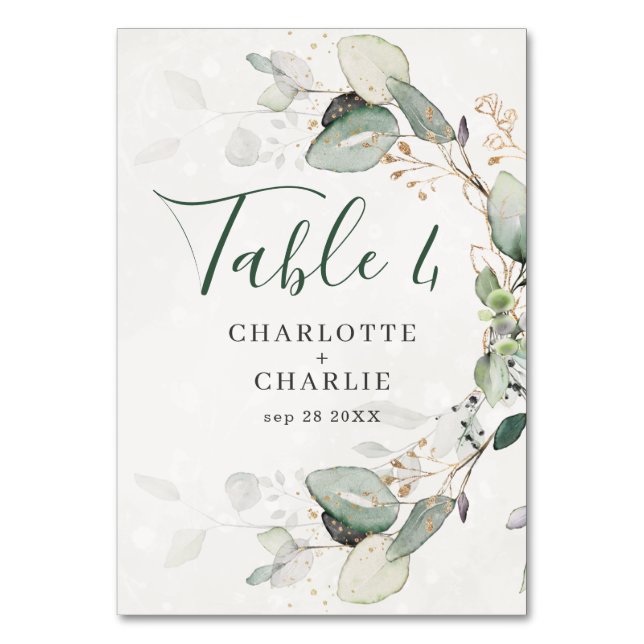 Elegant Eukalyptus Greenery Rustikaler Chic Tischnummer (Vorderseite)