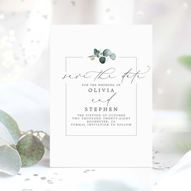 Elegant Eukalyptus Greenery Save the Date Ankündigung (Minimalist Save the Date Card)