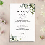 Elegant Eukalyptus Greenery Simple Wedding Menu<br><div class="desc">Dieses individuell anpassbare Menu Template wurde für die Abstimmung mit unserer Boho Greenery Hochzeitskollektion konzipiert und bietet gemischte Aquarell-Blätter,  gepaart mit einer klassischen Serife in Schwarz,  mit einem Monogramm auf der Rückseite. Verfügbare Matching-Elemente: https://bit.ly/3a3h3fv</div>