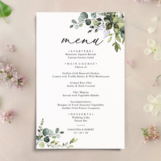 Elegant Eukalyptus Greenery Simple Wedding Menu (Von Creator hochgeladen)