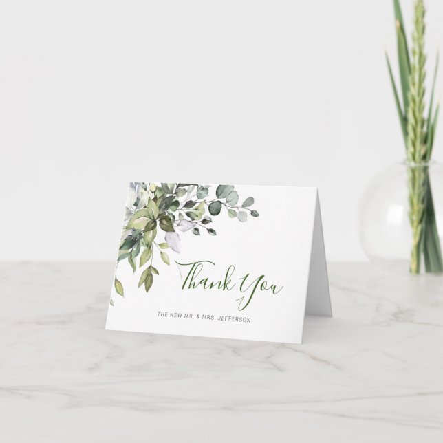Elegant Eukalyptus Greenery Watercolor Wedding Dankeskarte (Vorderseite)