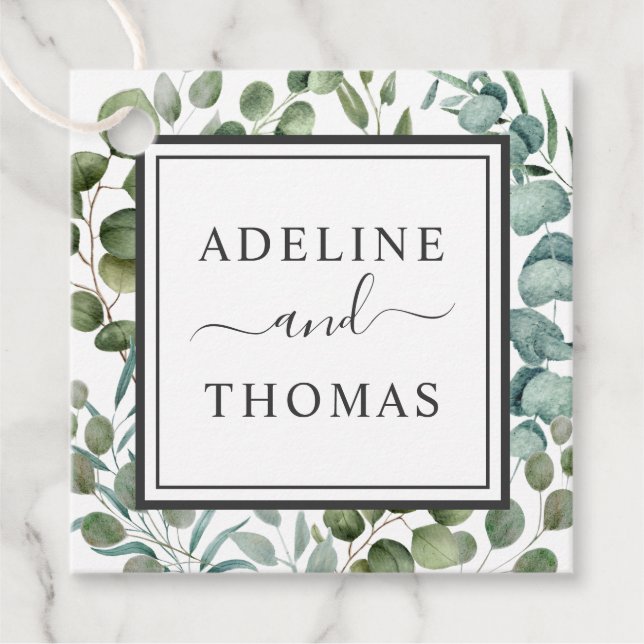 Elegant Eukalyptus Greenery Wedding Monogram Geschenkanhänger (Vorderseite)