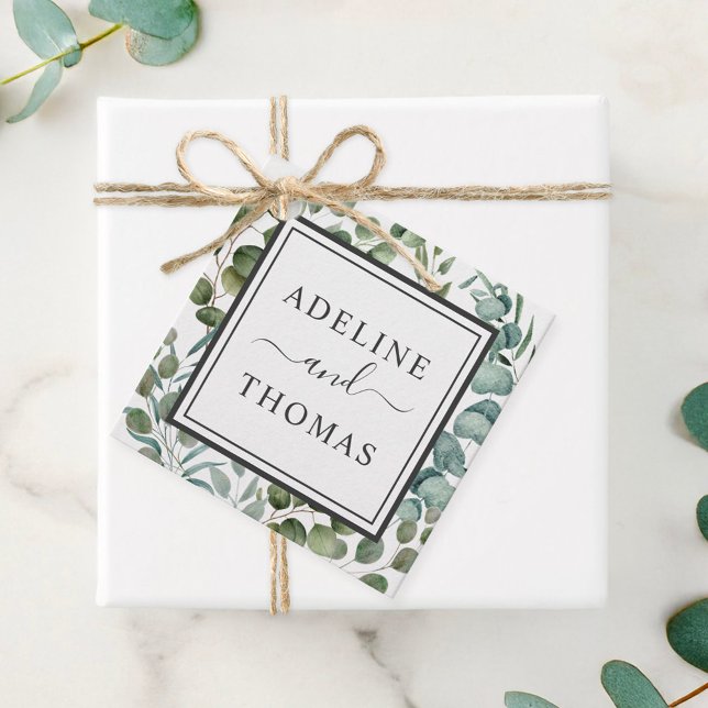 Elegant Eukalyptus Greenery Wedding Monogram Geschenkanhänger (Von Creator hochgeladen)