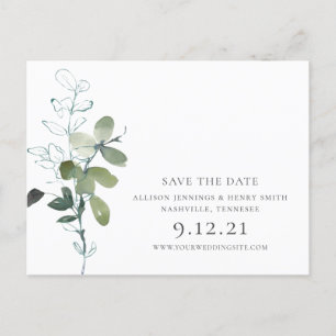 Elegant Eukalyptus Greenery Wedding Save the Date Ankündigungspostkarte