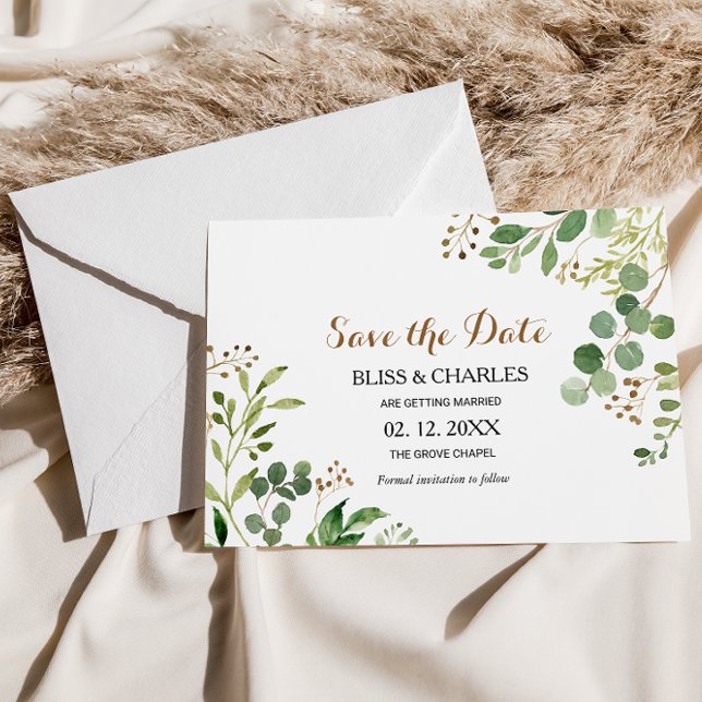 Elegant Eukalyptus Greenery Wedding Save the Date Einladung (Von Creator hochgeladen)