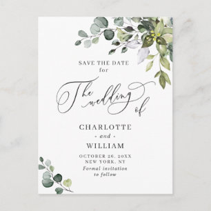 Elegant Eukalyptus Greenery Wedding Save the Date Postkarte