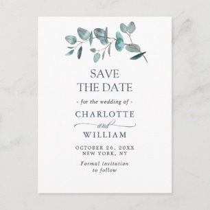 Elegant Eukalyptus Greenery Wedding Save the Date Postkarte