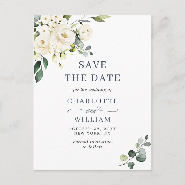 Elegant Eukalyptus Greenery Wedding Save the Date Postkarte (Vorderseite)
