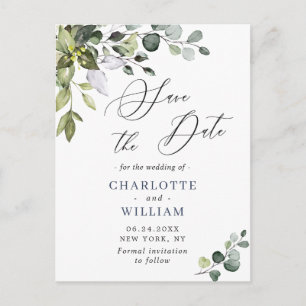 Elegant Eukalyptus Greenery Wedding Save the Date Postkarte
