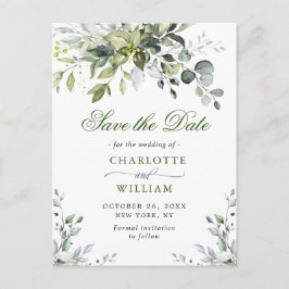 Elegant Eukalyptus Greenery Wedding Save the Date Postkarte