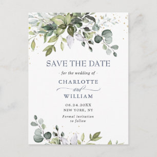 Elegant Eukalyptus Greenery Wedding Save the Date Postkarte