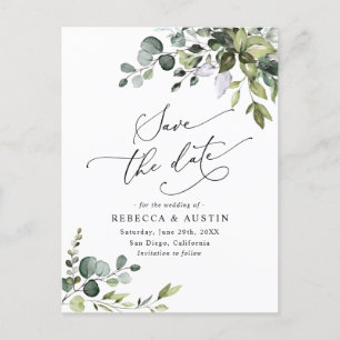 Elegant Eukalyptus Greenery Wedding Save the Date Postkarte